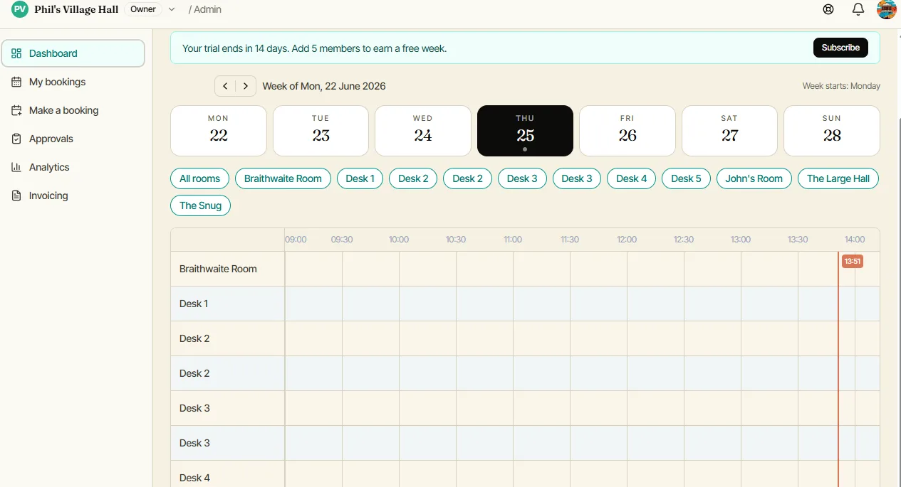 Doris desktop room diary, week view